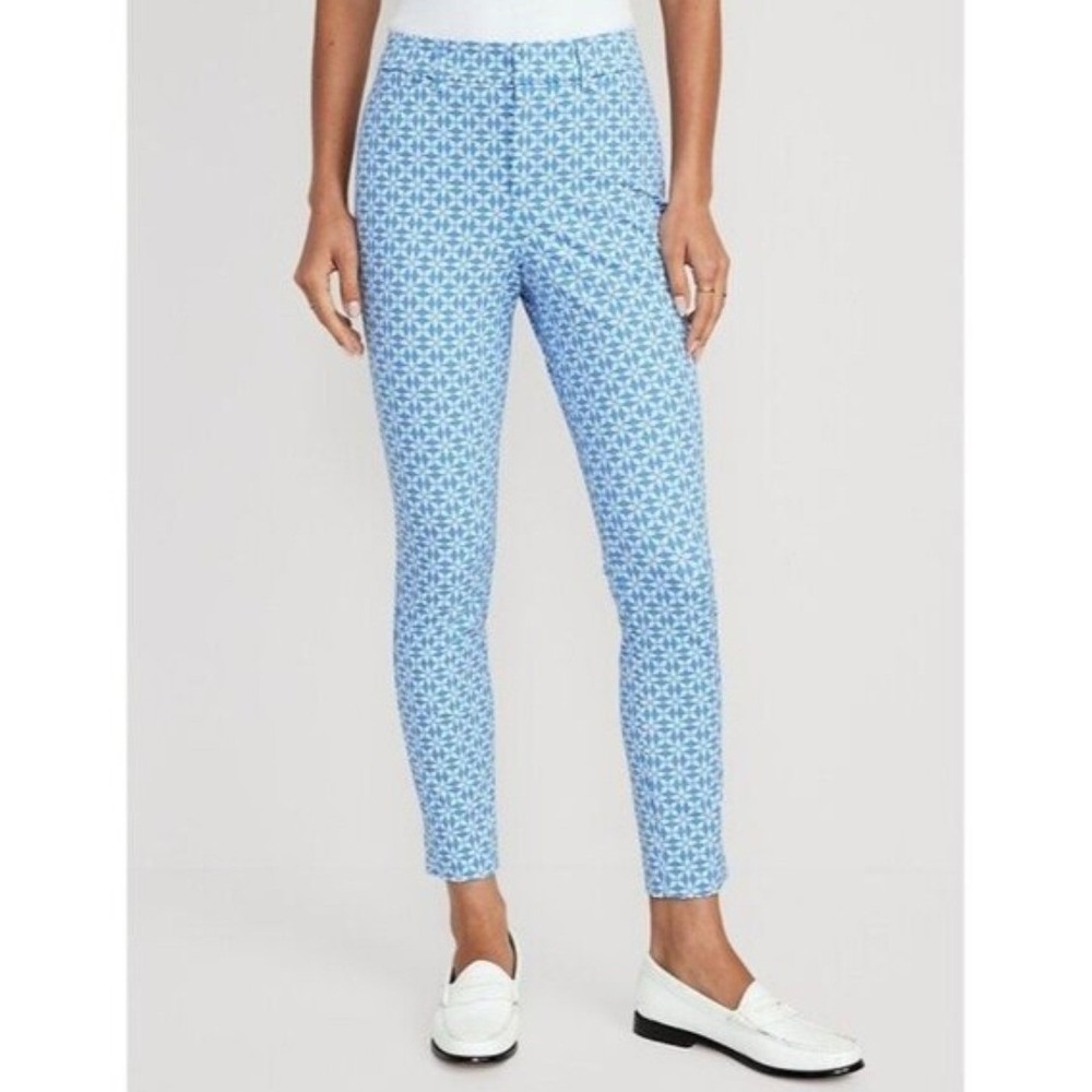 Old Navy High Rise Pixie Skinny Ankle Pants Tile Blue Geometric Floral Size 16